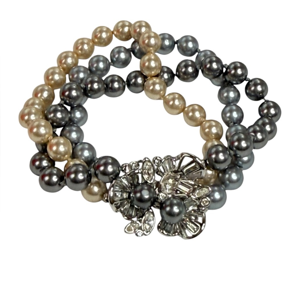 Nolan miller 3 strand faux pearl rhinestone bracelet